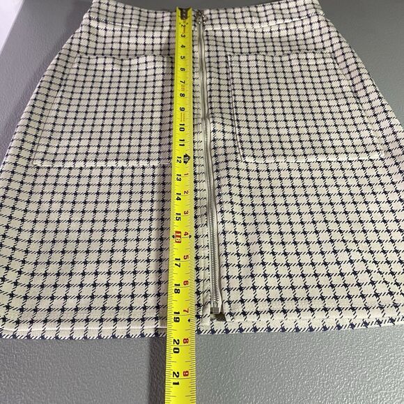 Alice Blue Mini Pencil Skirt Womens S Beige Navy Windowpane Soft Suede Feel - Picture 5 of 9